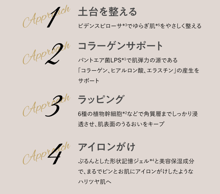①土台を整える ②コラーゲンサポート ③ラッピング ④アイロンがけ